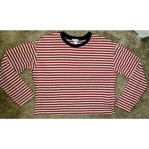 FOREVER 21 Long Sleeve Crop Top Striped Top Red & White Women's Medium